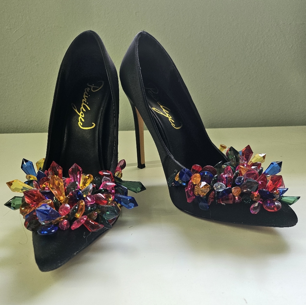 Privileged Shoes Vizara Gem Embellished Heels